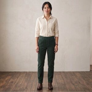 Prairie Underground Dark Green Corduroy‎ Pants Pull Up Elastic Waist Pockets